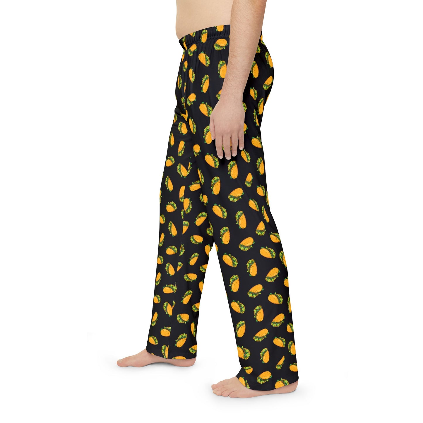 Taco Pattern Pajama Pants, Fun Novelty Tacos Pattern Black Pj Bottoms, Silly Mexican Food Print Loungewear Sleepwear Pajamas