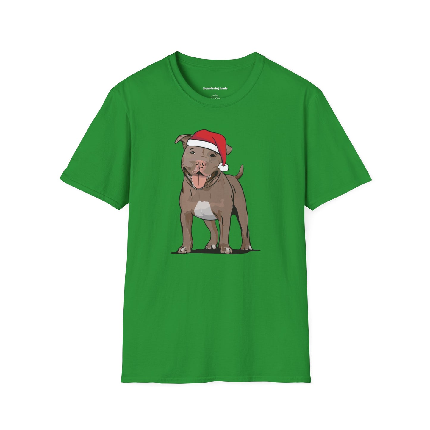 Santa Pitbull Dog Christmas Tee, Holiday Brown Pit Bull Terrier Dogs Pet Lover T-shirt, Family Xmas Shirts, Mens Womens Unisex Tees