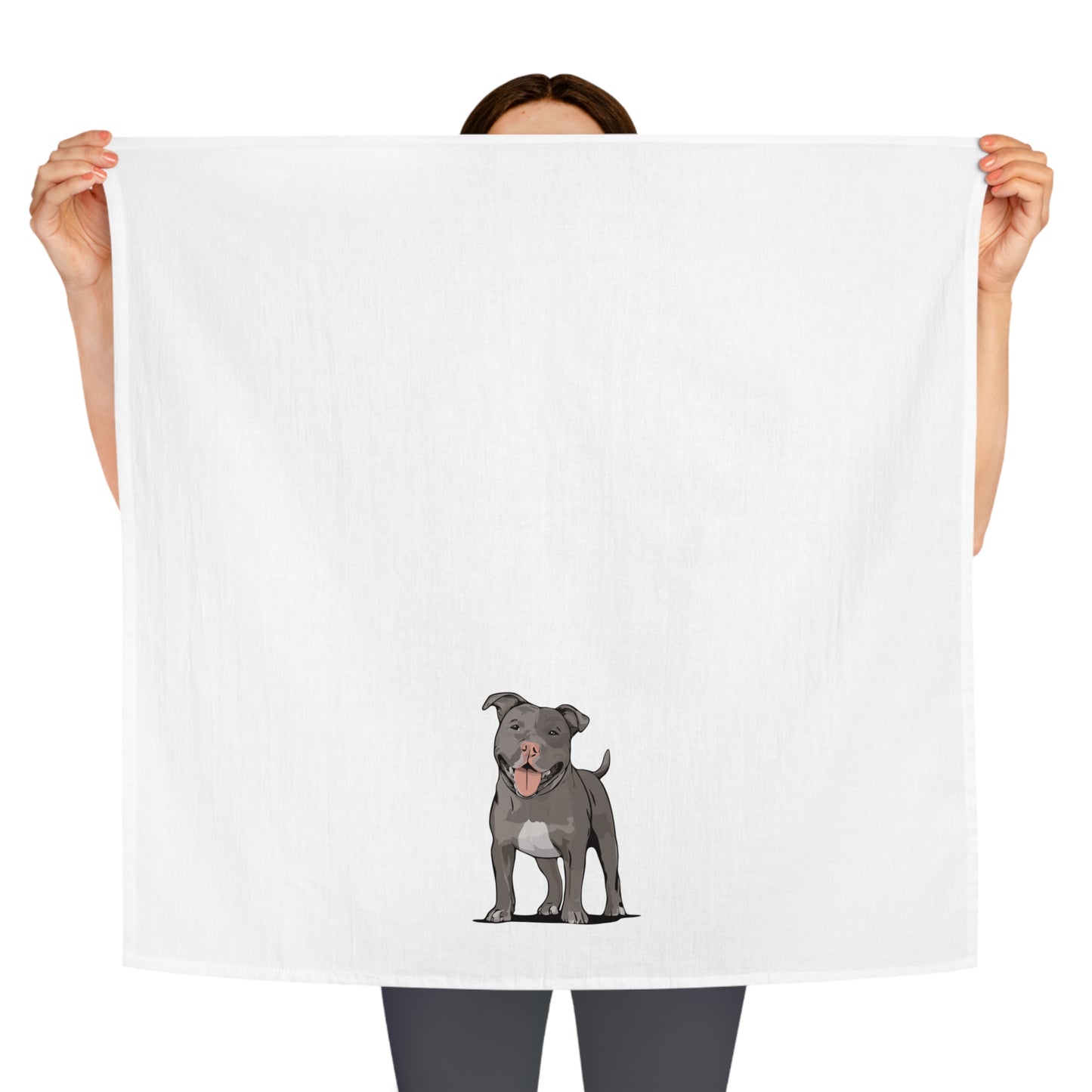 Gray Pit Bull Terrier Dog Kitchen Tea Towel, Pitbull Owner Gift, Hand Dish Towels Home Decor