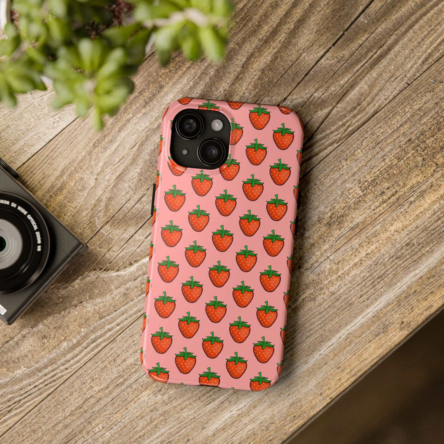 Strawberry Pattern Tough Phone Case, Cute Pink Berry Fruit Strawberries Design Cell Phone Cases
