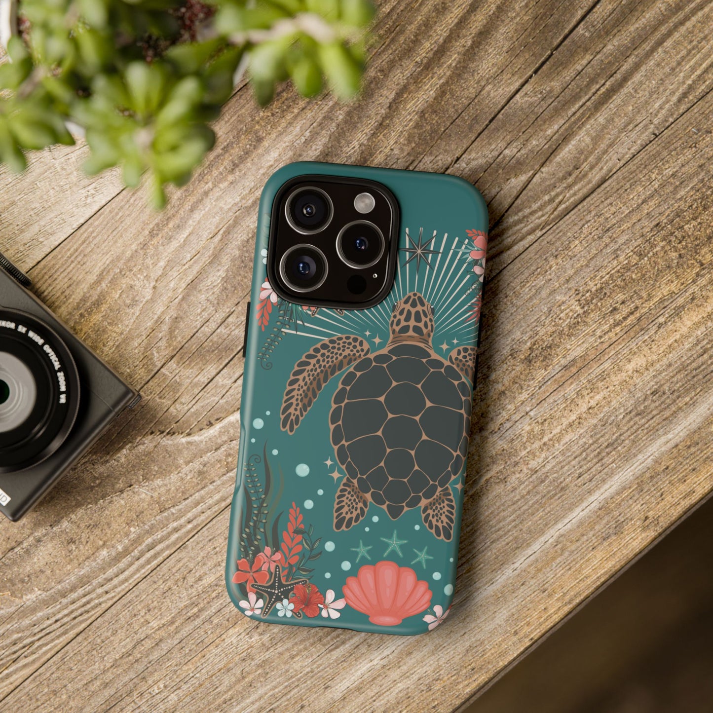 Sea Turtle Illustration Phone Case | Ocean Turtles Coral Floral Pattern Cell Phone Cases - Iphone, Google Pixel, Samsung - Matte Finish