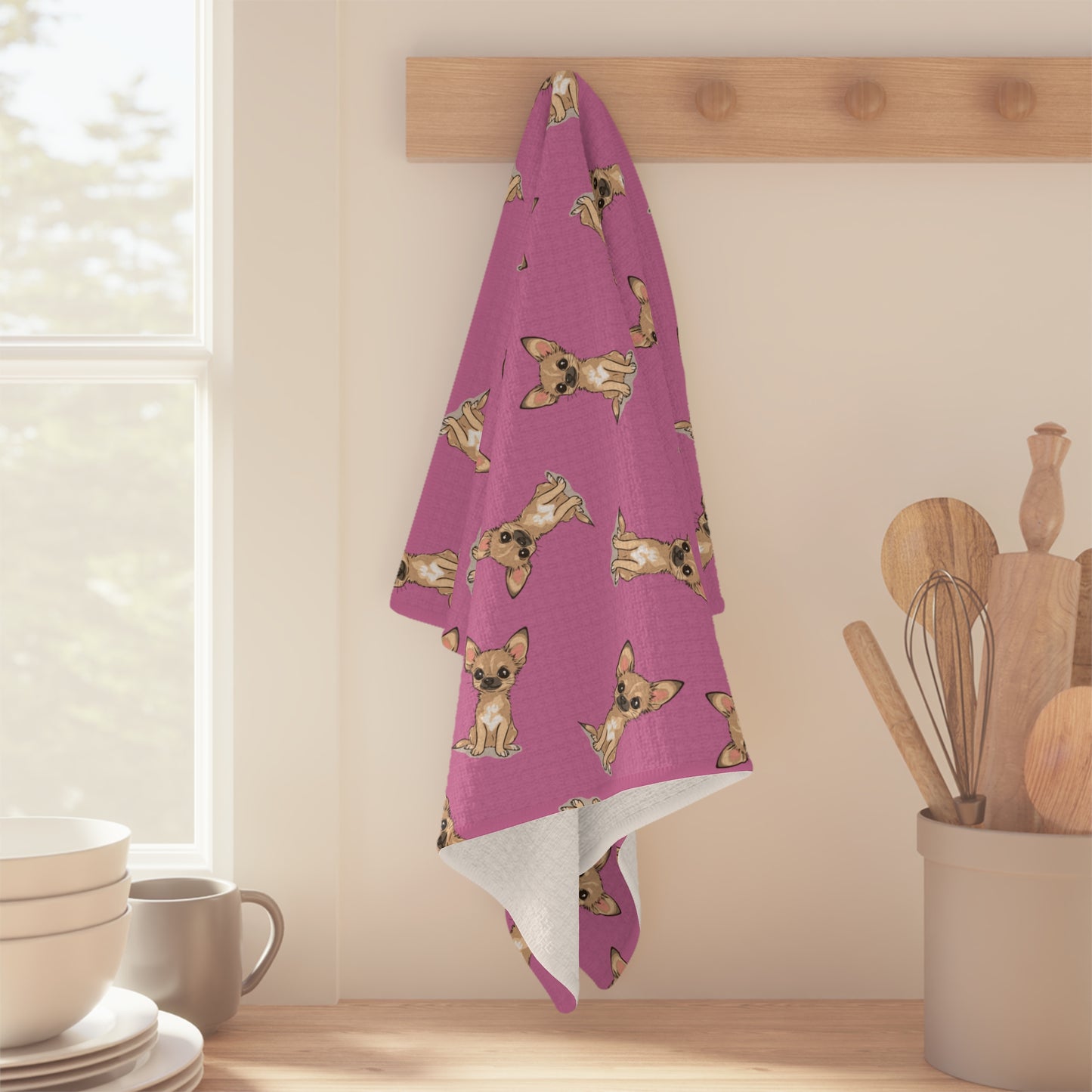 Twila Chihuahua Puppy Dog Kitchen Hand Towel Microfiber Tea Towel with Short Hair Tan Chihuahuas Puppies Dogs Pattern