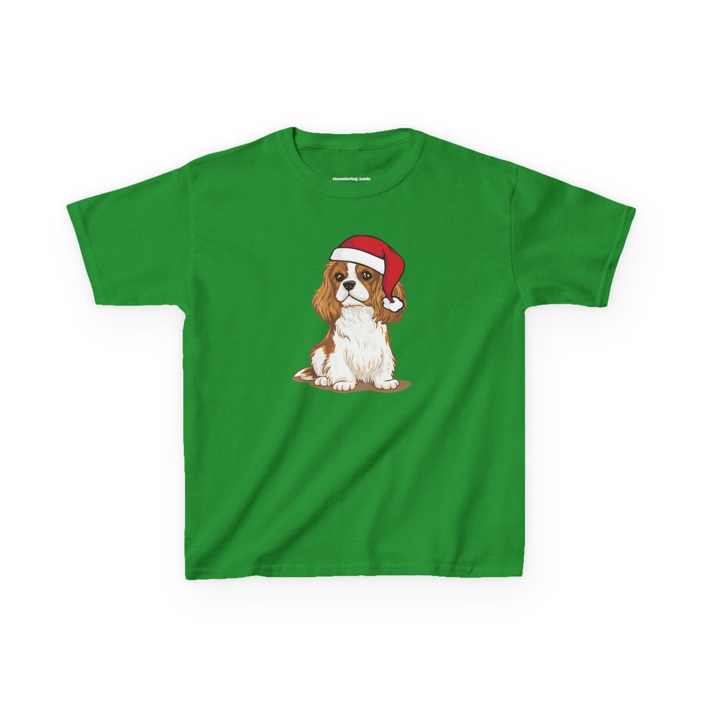 Kids Christmas Dog T-shirt, Santa Cavalier King Charles Spaniel Dogs Tee, Family Holiday Shirts, Children's Xmas Apparel Boys Girls Unisex