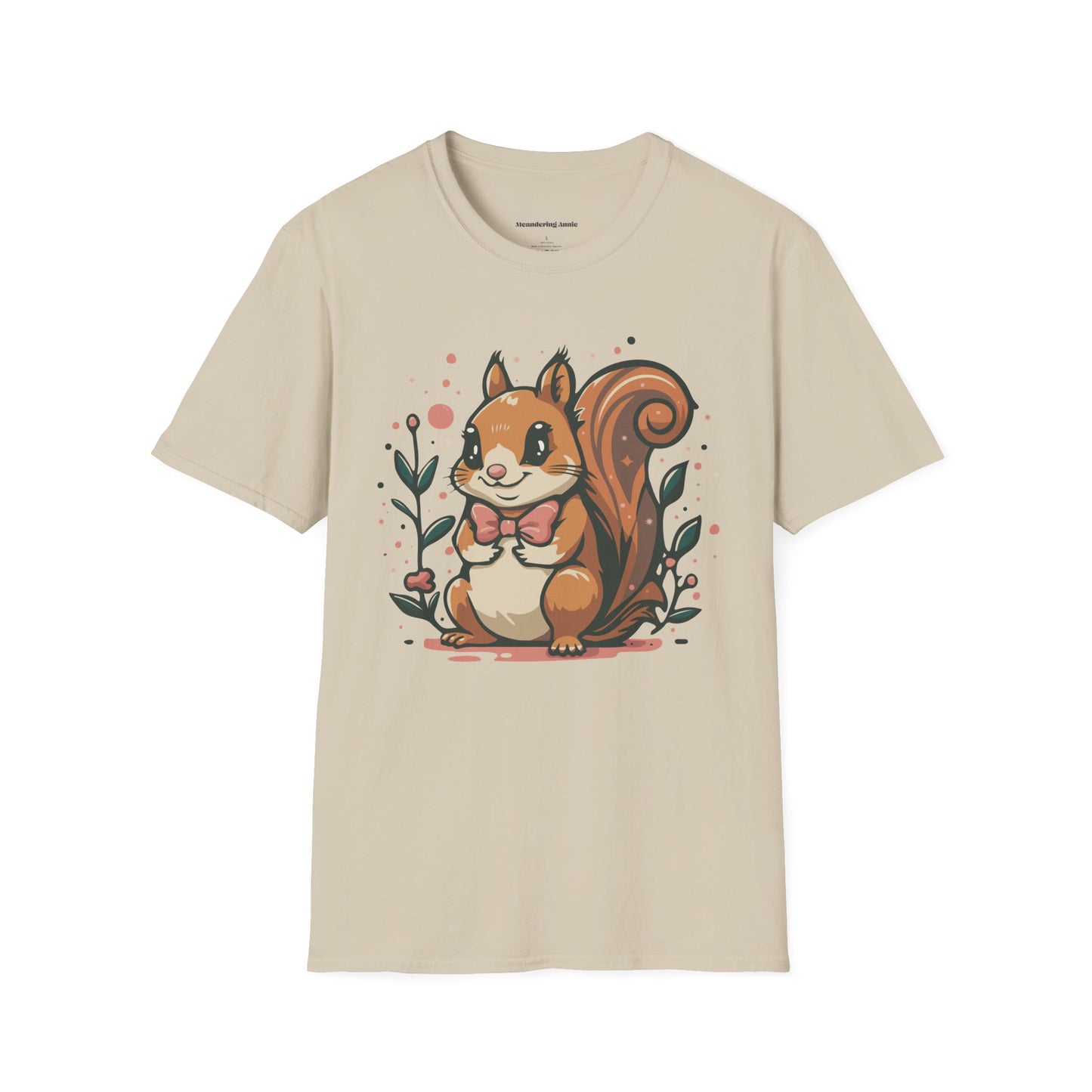 Woodland Squirrel Soft Style T-Shirt - Cute Squirrel with Bowtie and Flowers on Soft Unisex Tee