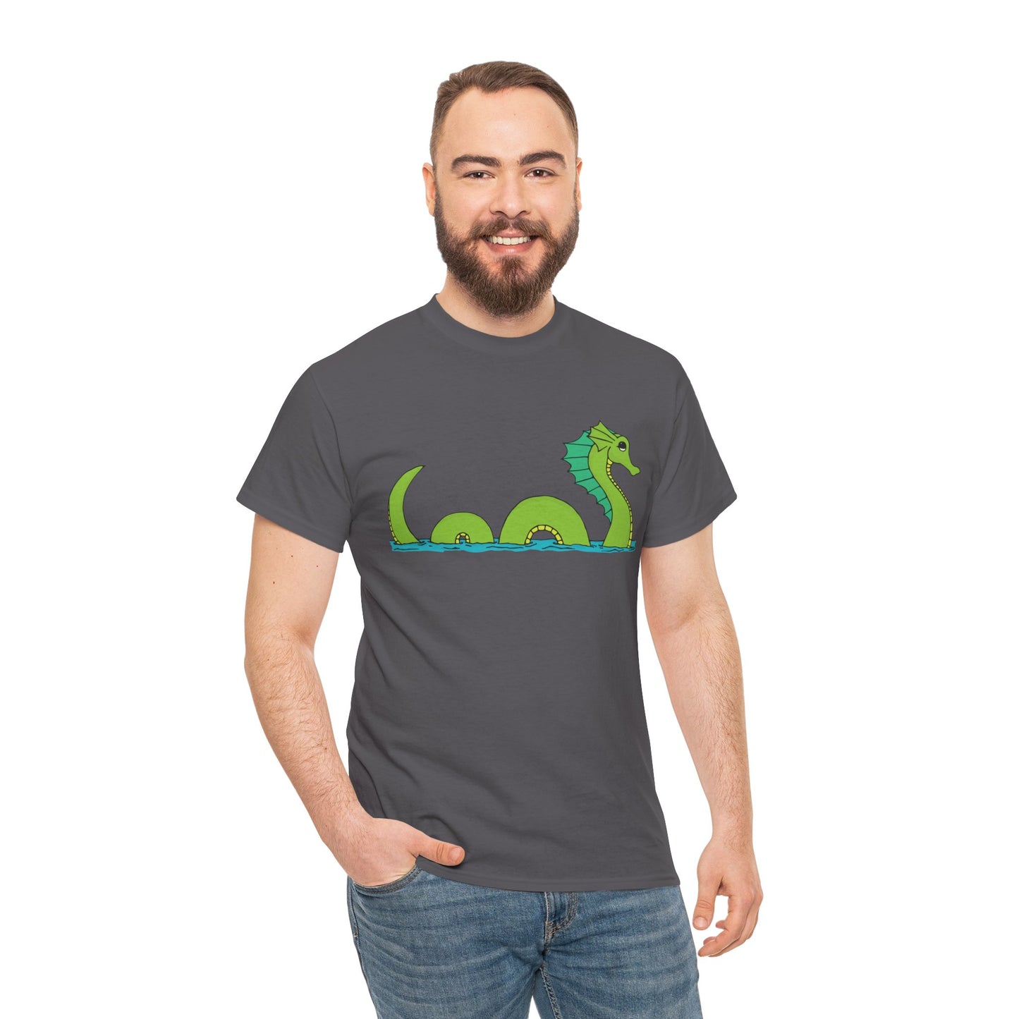 Sea Serpent T-shirt Unisex Heavy Cotton Tee - Mens Womens Loch Ness Sea Monster