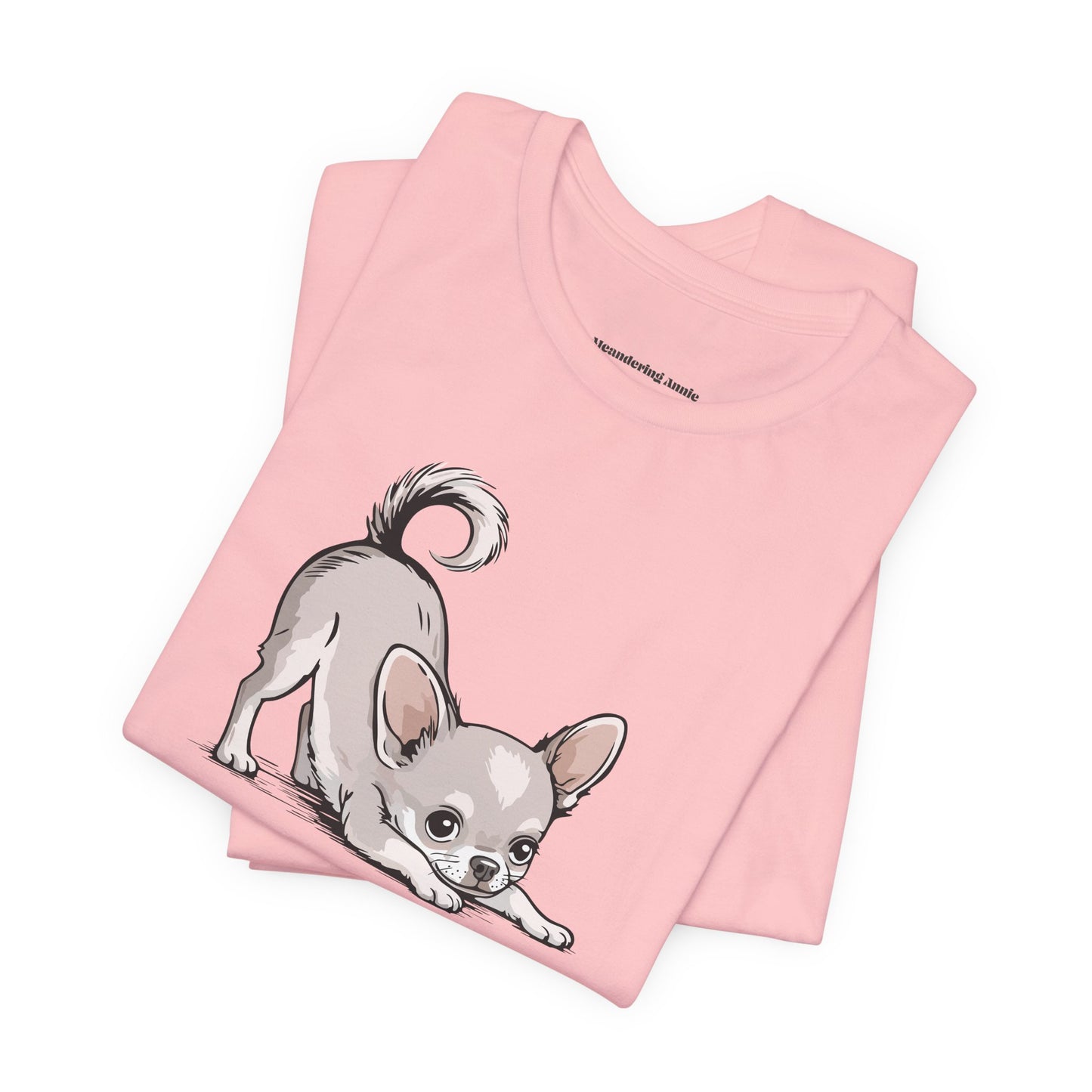 Playful Stretching Chihuahua Dog T-Shirt | Cute Puppy Dogs Illustration Tee, Cotton Chihuahuas Apparel, Pet Owner Shirts