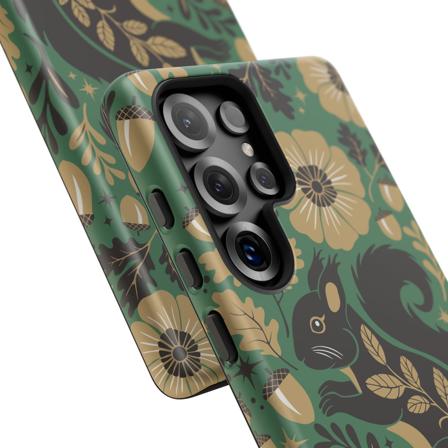 Green Squirrel Floral Pattern Cell Phone Case | Botanical Folk Art Acorn Leaves Design, Iphone Google Pixel Samsung Cases Matte Finish
