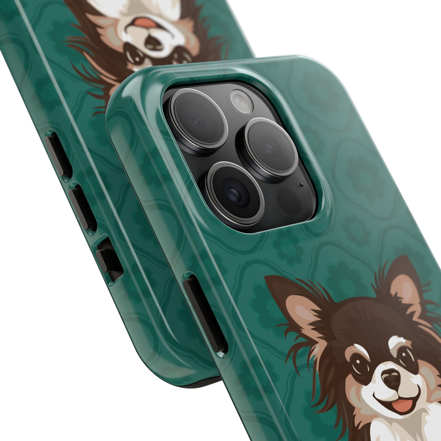 Long Haired Chihuahua Dog Phone Case, Tough Phone Cases Pet Dogs Teal Pattern