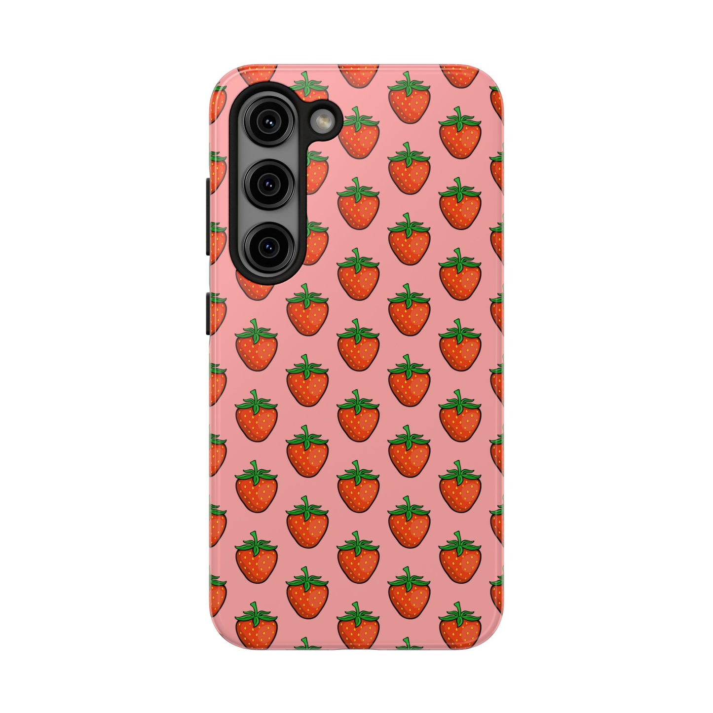 Strawberry Pattern Tough Phone Case, Cute Pink Berry Fruit Strawberries Design Cell Phone Cases