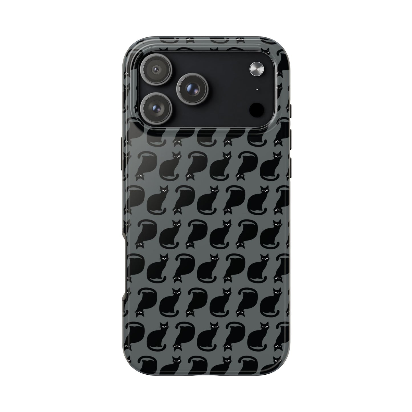 Black Cat Silhouette Pattern Cell Phone Case, Dark Gray Goth Kitty Tough Phone Case