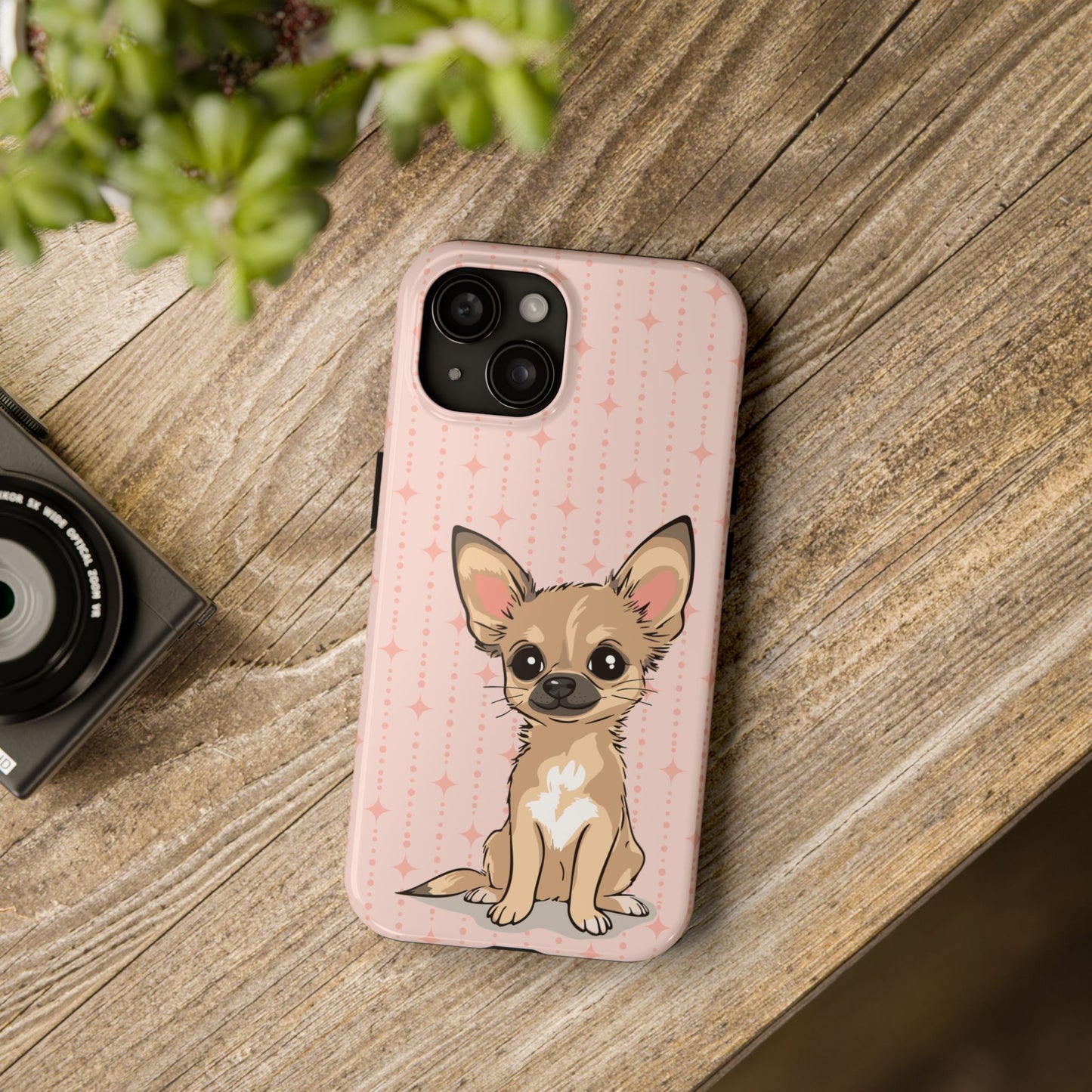 Tan Chihuahua Puppy Dog Phone Case, Tough Phone Cases Pet Dogs Retro Pink Pattern