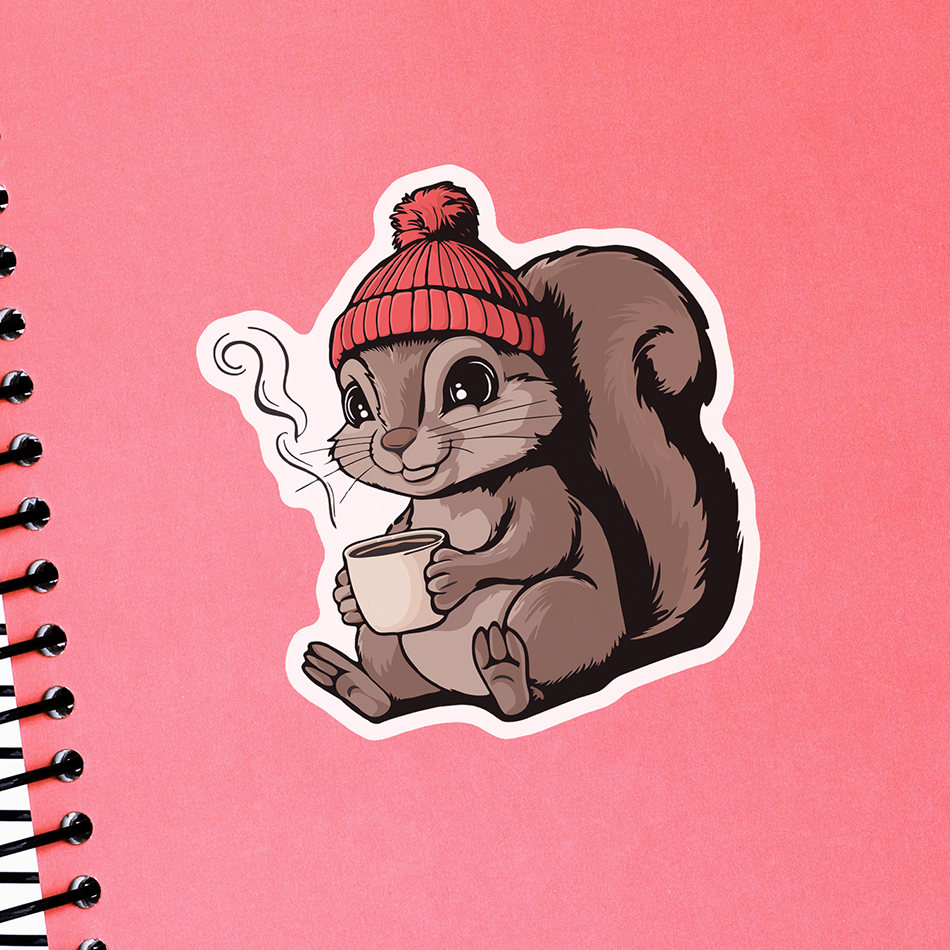Cozy Squirrel Sticker - 3" Waterproof Decal Stickers Autumn Fall Squirrels