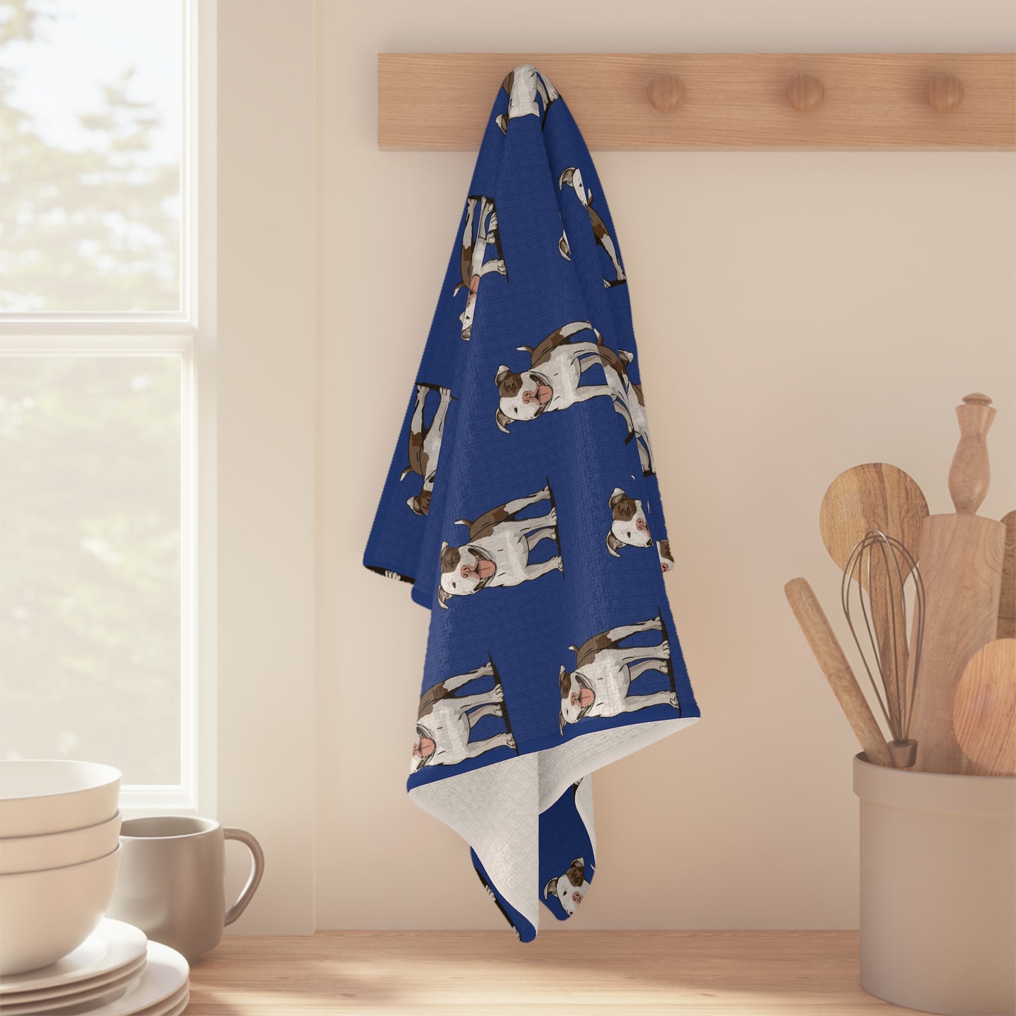 Ollie Dog Microfiber Kitchen Hand Towl Tea Towel with Pit Bull Pet Dogs Pattern Print Blue Towels, Pet Owner Gifts