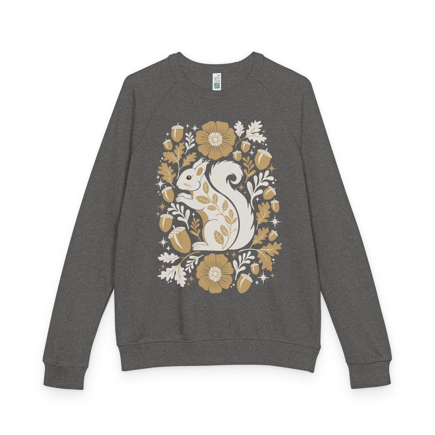 Woodland Floral Squirrel Crewneck Sweatshirt | French Terry Squirrels, Acorns, Leaves, Forest Animal Raglan Sweater