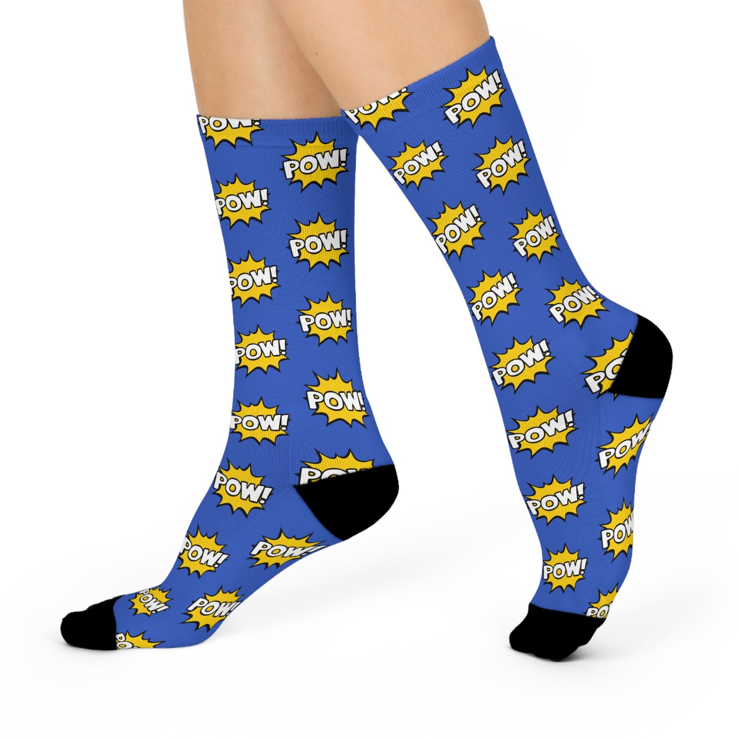 Comic POW Pattern Socks | Blue Crew Socks, Fun Novelty Super Hero Comic Book Socks
