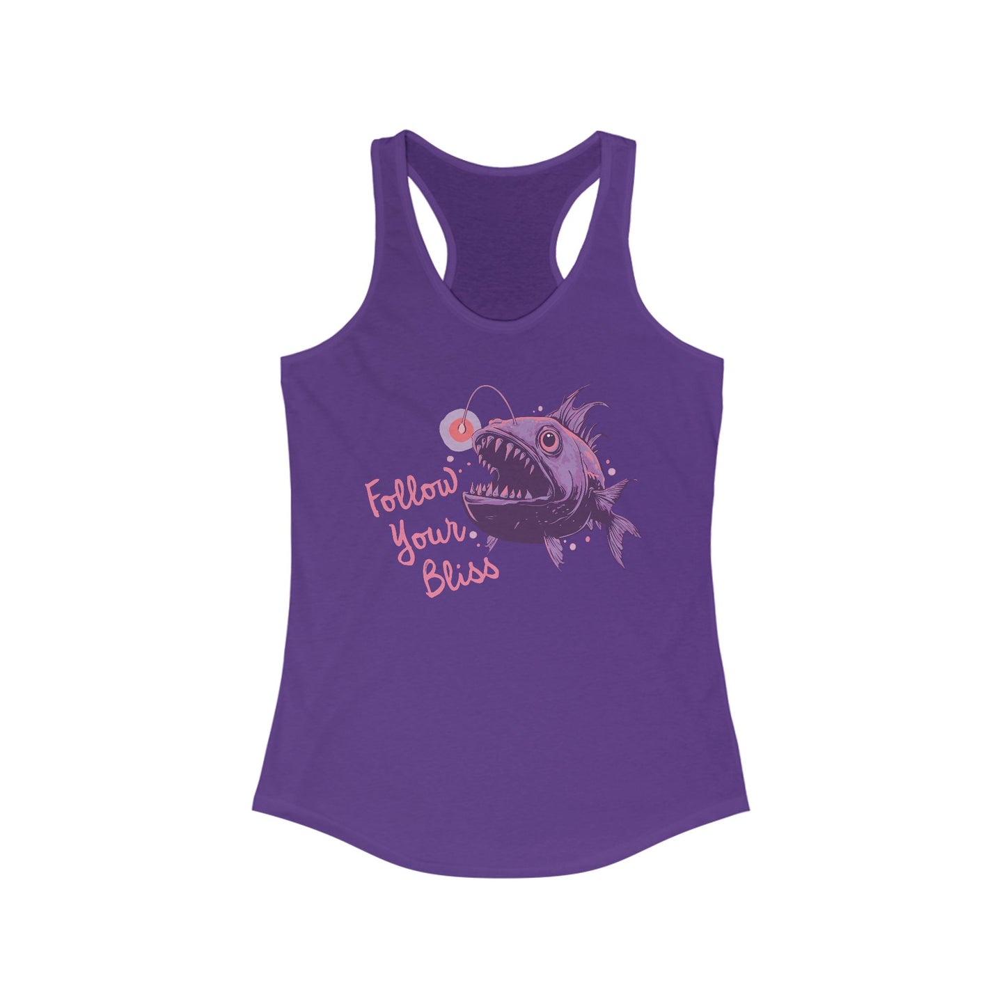 Follow Your Bliss Deep Sea Anglerfish Womens Racerback Tank Top, Angler Fish Lure Glow Graphic Sleeveless Shirt Ocean Aquatic Creatures