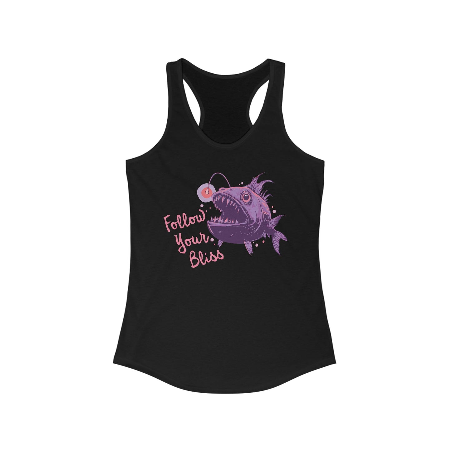 Follow Your Bliss Deep Sea Anglerfish Womens Racerback Tank Top, Angler Fish Lure Glow Graphic Sleeveless Shirt Ocean Aquatic Creatures