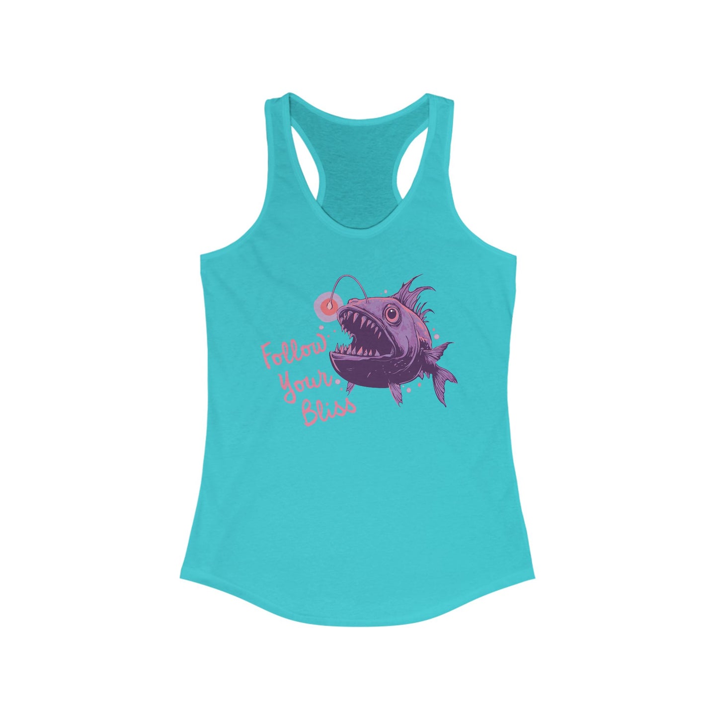 Follow Your Bliss Deep Sea Anglerfish Womens Racerback Tank Top, Angler Fish Lure Glow Graphic Sleeveless Shirt Ocean Aquatic Creatures