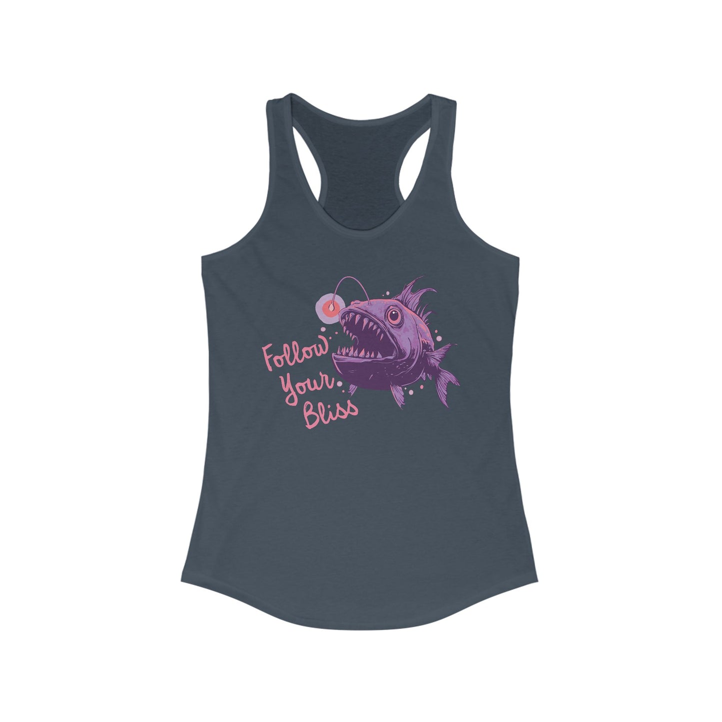 Follow Your Bliss Deep Sea Anglerfish Womens Racerback Tank Top, Angler Fish Lure Glow Graphic Sleeveless Shirt Ocean Aquatic Creatures