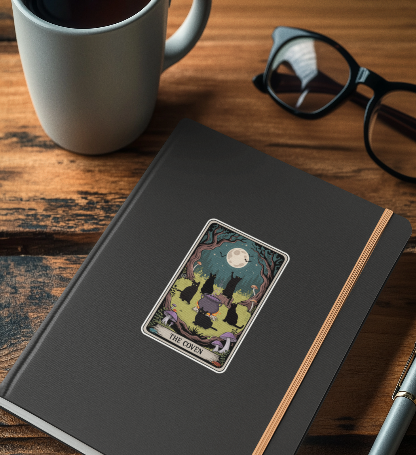 The Coven Witchy Black Cats Tarot Card Sticker - 3.5" Halloween Vinyl Decal Stickers Goth Cat Tarot Cards Design Waterproof Decals