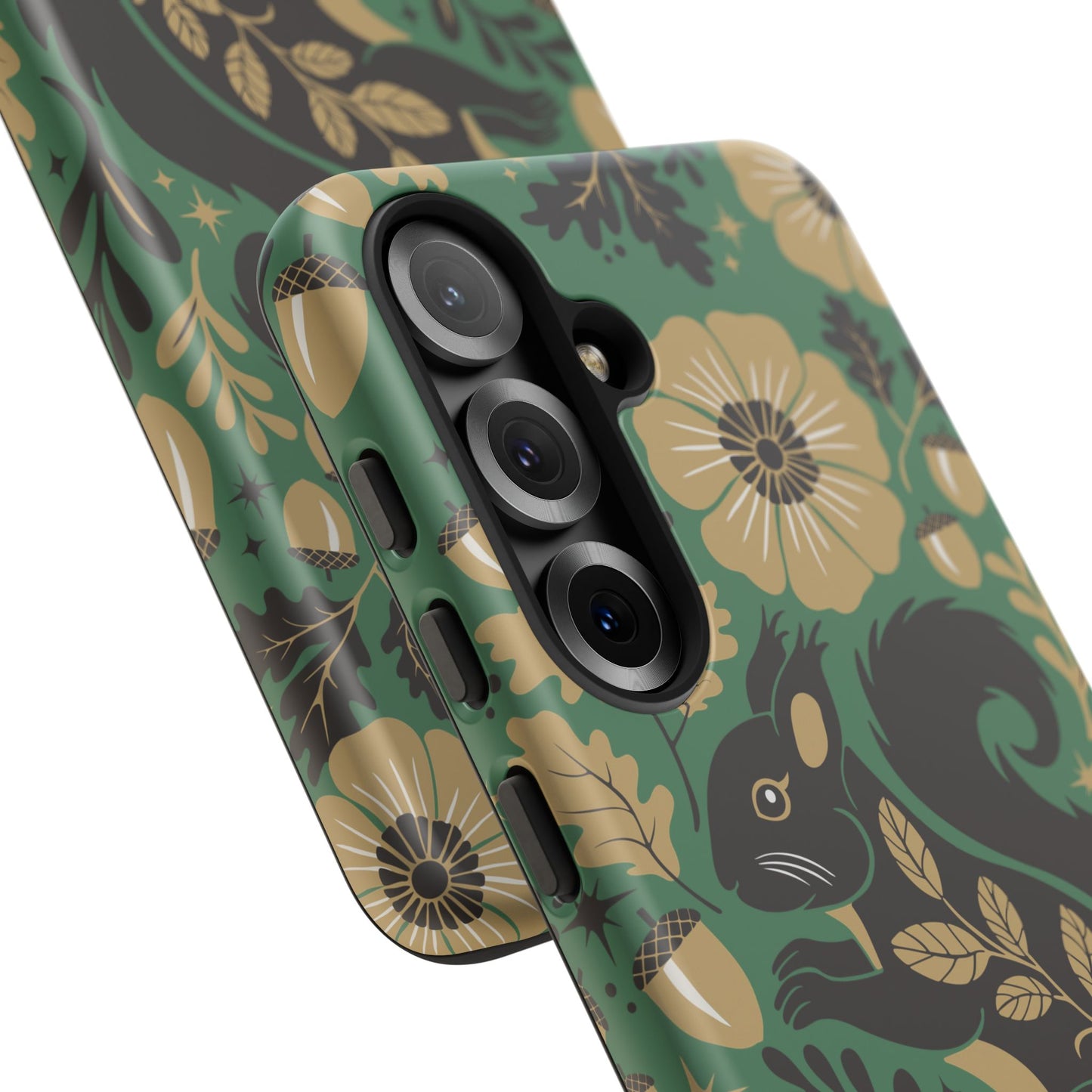 Green Squirrel Floral Pattern Cell Phone Case | Botanical Folk Art Acorn Leaves Design, Iphone Google Pixel Samsung Cases Matte Finish