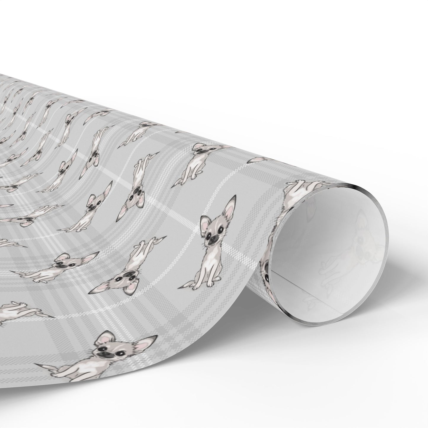 Chihuahua Dog Wrapping Paper | Chihuahuas Puppy Dogs Gift Wrap Roll, White Gray Plaid Matte Finish, Christmas, Birthday, Anniversary