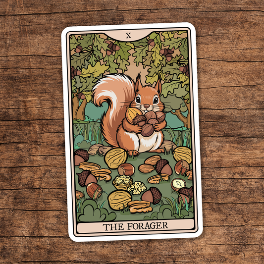 4" Forager Squirrel Tarot Card Sticker - Waterproof, Fade-Resistant Decal Stickers Squirrels Nature