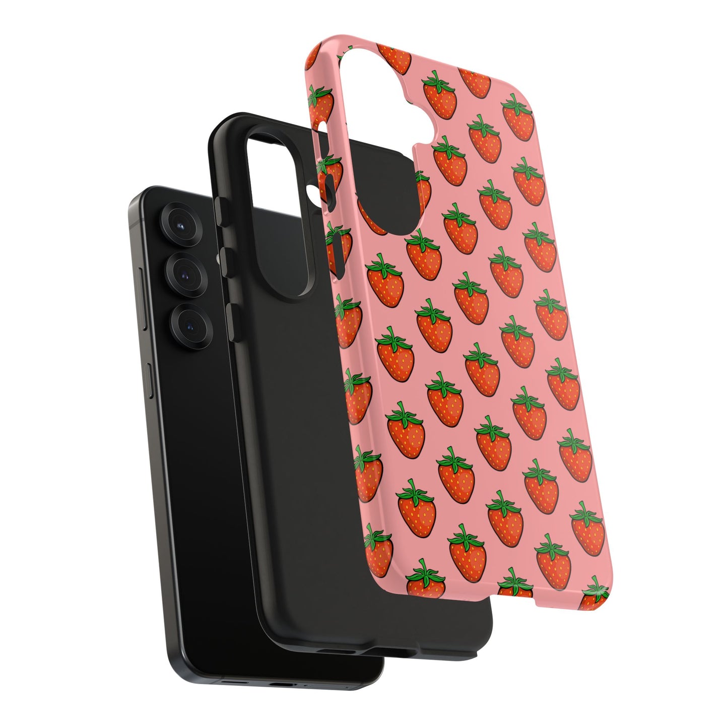 Strawberry Pattern Tough Phone Case, Cute Pink Berry Fruit Strawberries Design Cell Phone Cases