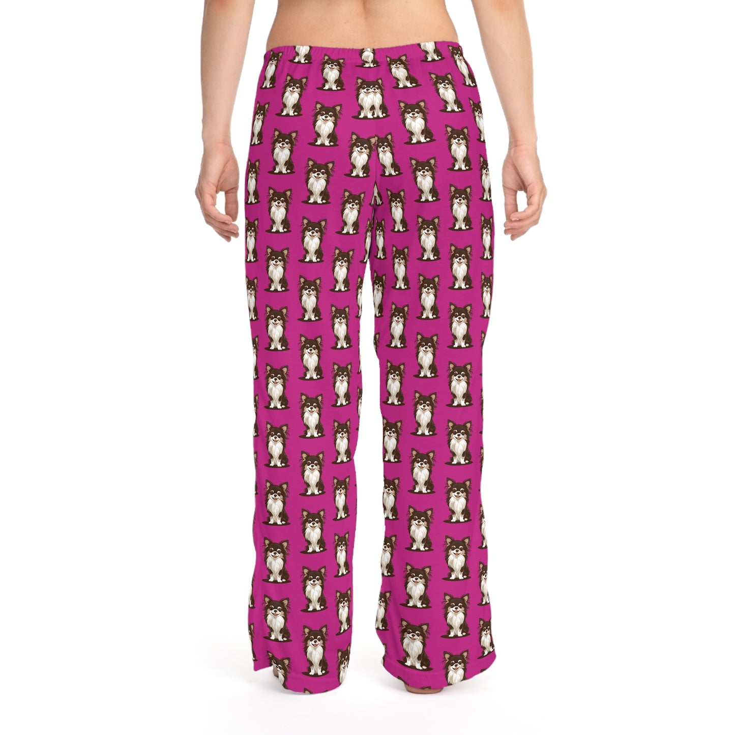 Long Haired Chihuahua Dog Hot Pink Women's Pajama Pants with Chihuahuas Puppy Pet Dog Pattern