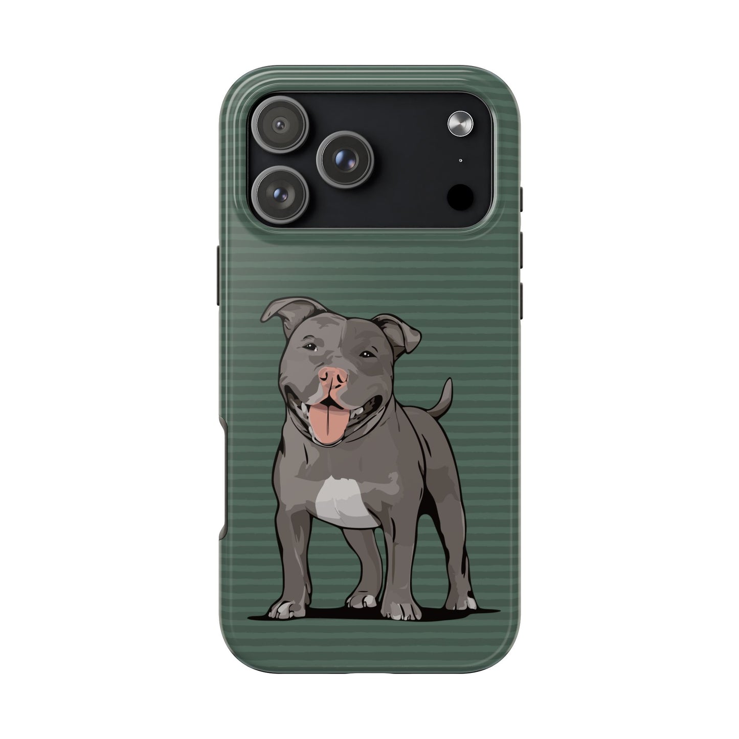 Gray Pit Bull Terrier Dog Phone Case, Tough Phone Cases Pet Pitbull Dogs Green Stripe Pattern