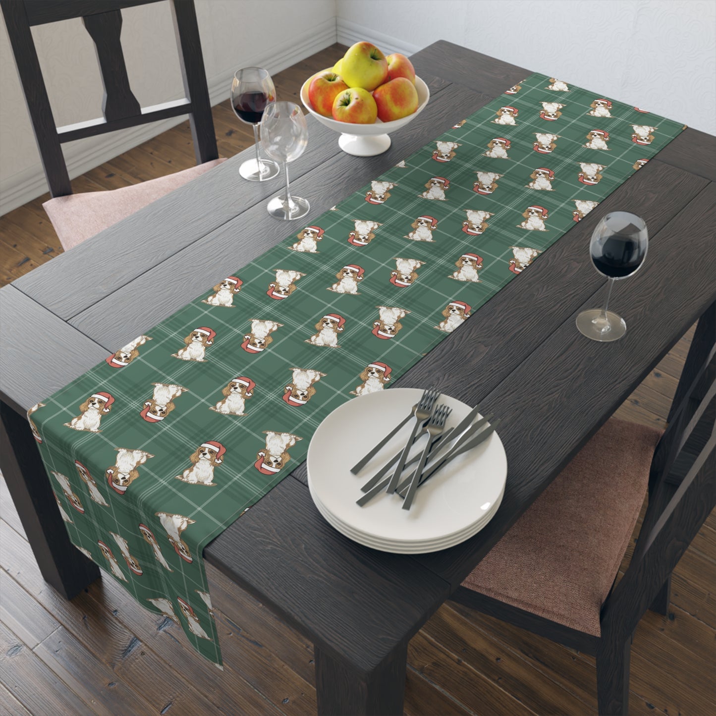 Festive Cavalier King Charles Spaniel Dog Holiday Table Runner, Christmas Home Table Decor, Dining Tablecloth Linens, Table Setting Runners