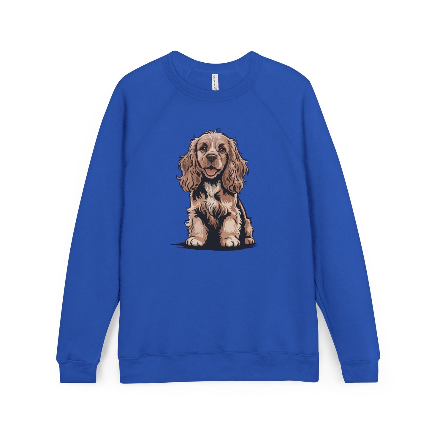 Cocker Spaniel Puppy Dog Sweatshirt | Cute Dogs Illustration Long Sleeve Raglan Fleece Sweatshirts, Pet Owner Apparel
