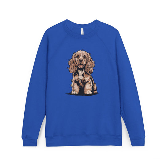 Cocker Spaniel Puppy Dog Sweatshirt | Cute Dogs Illustration Long Sleeve Raglan Fleece Sweatshirts, Pet Owner Apparel