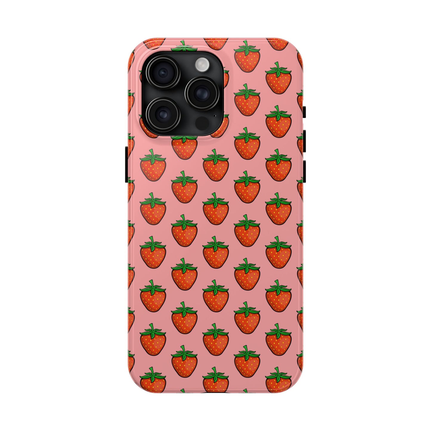 Strawberry Pattern Tough Phone Case, Cute Pink Berry Fruit Strawberries Design Cell Phone Cases
