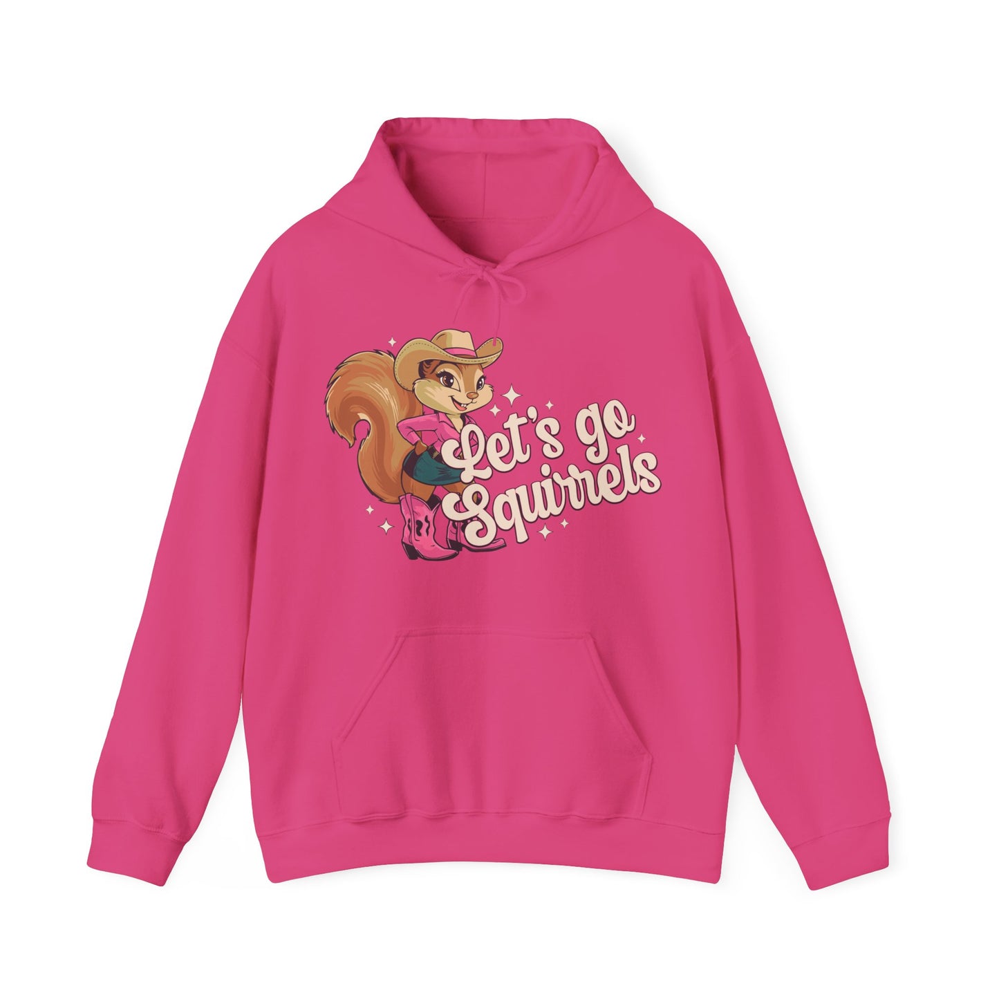 Let's Go Squirrels Pullover Hoodie Hooded Sweatshirt with Fun Squirrel Print, Parody Let's Go Girls Design