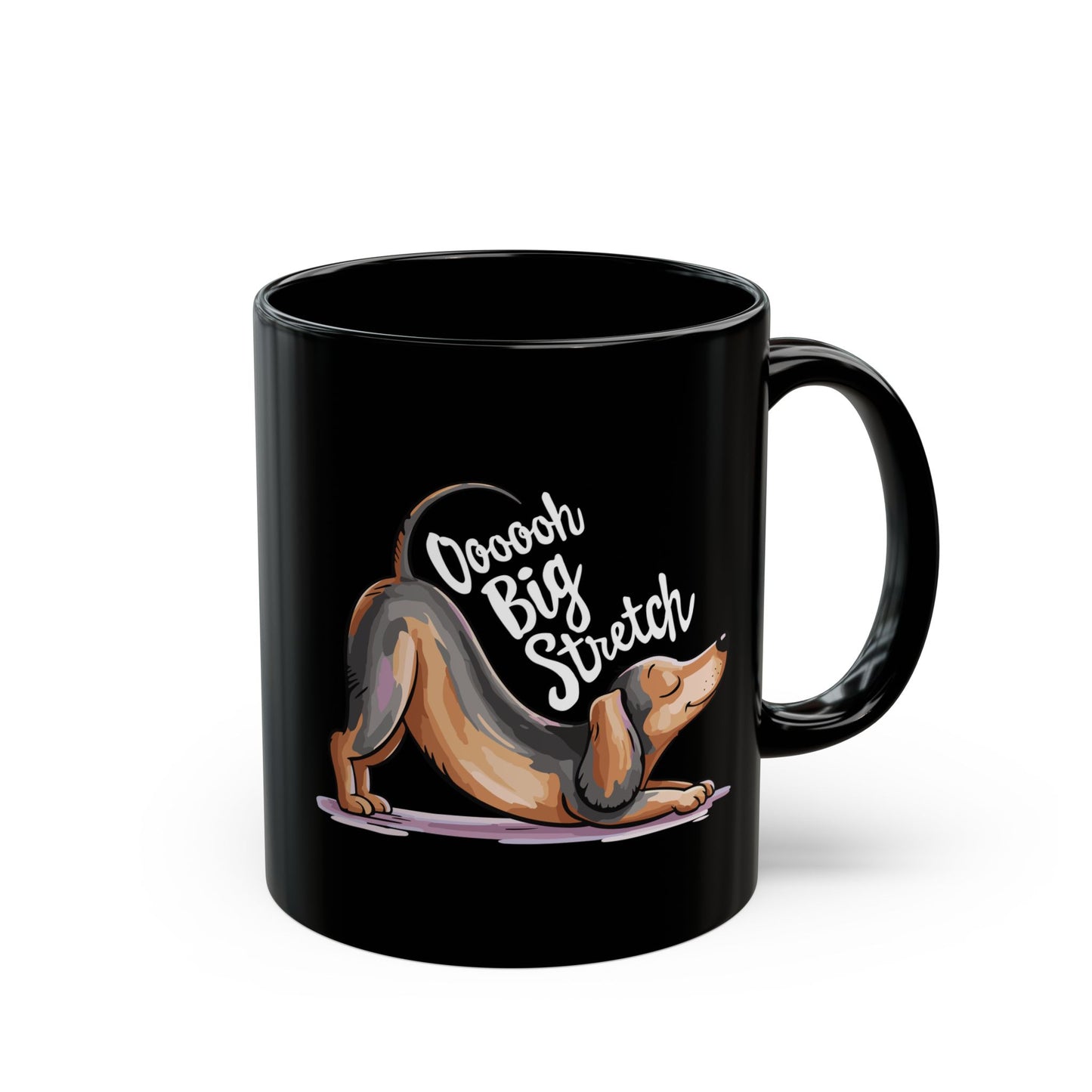 Dachshund Dogs Ooh Big Stretch Mug, 11 Ounce Black Ceramic Coffee Cup Funny Stretching Wiener Dog Print Doxie Pup Mugs