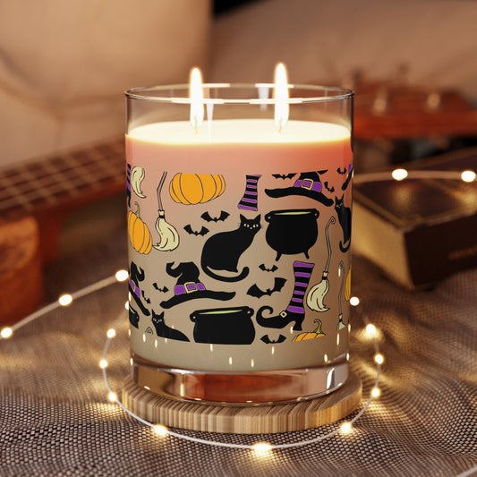 Witchy Things Halloween Scented Candle 11oz with Witch Hats, Brooms, Black Cats, Pumpkins, Bats, Cauldrons