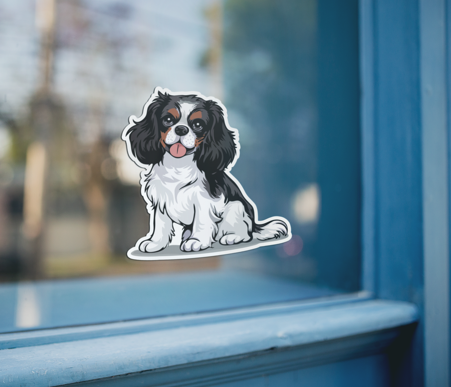 3.5" Tricolor Cavalier King Charles Spaniel Dog Sticker - Black, Brown, & White Cavaliers Puppy Dogs Vinyl Decal Stickers Waterproof Decals