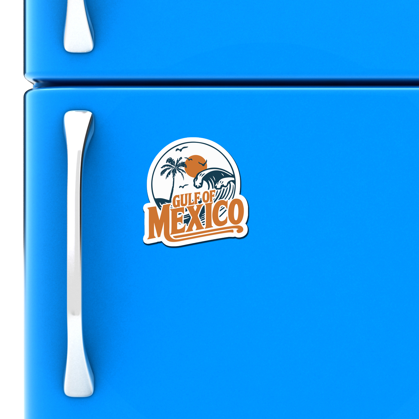 Gulf Of Mexico Magnet - 3" Retro Travel Vinyl Fridge Magnets, Tropical Ocean Vacation Nostalgia