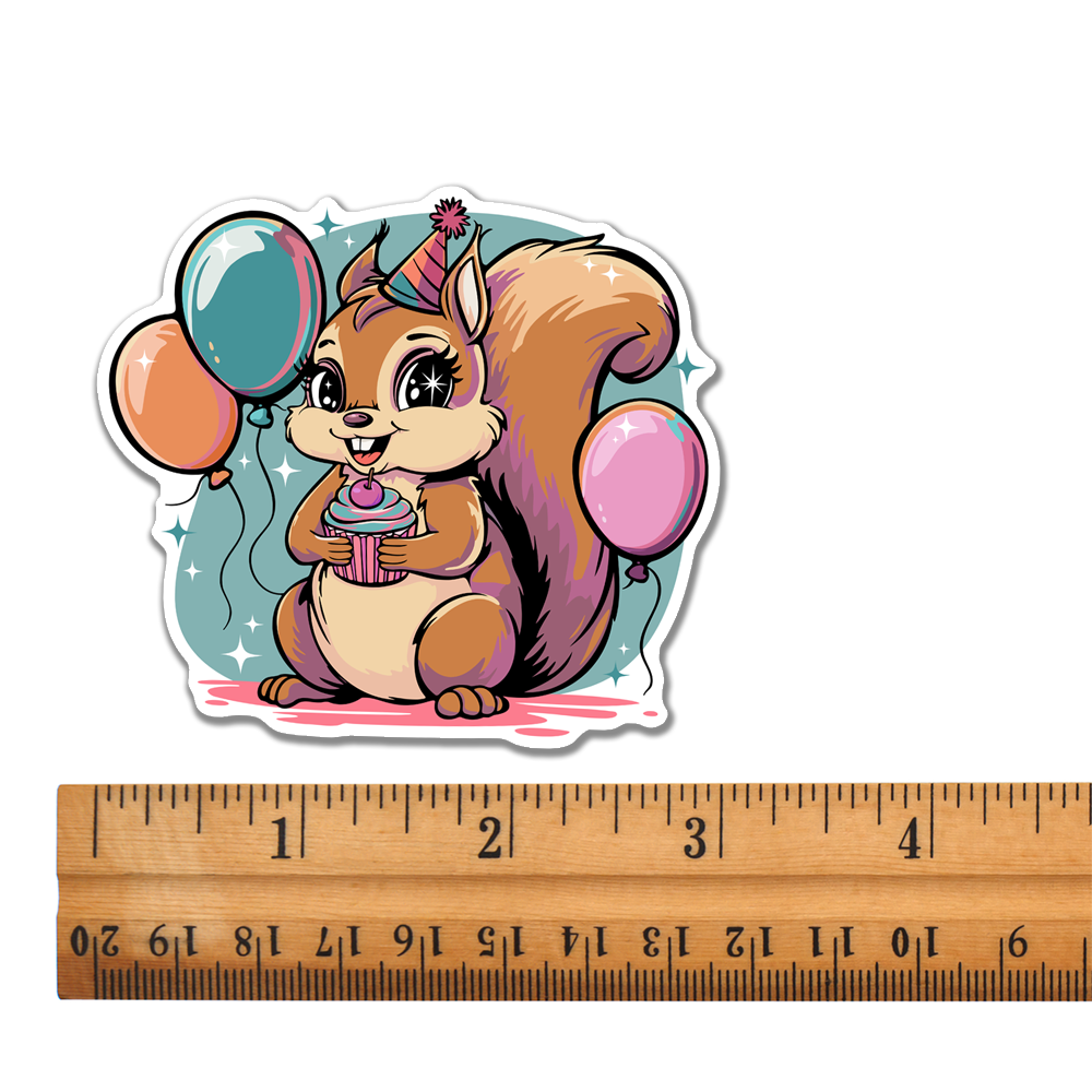 3" Birthday Squirrel Sticker - Waterproof Decal Stickers B-day Party Celebration Squirrels