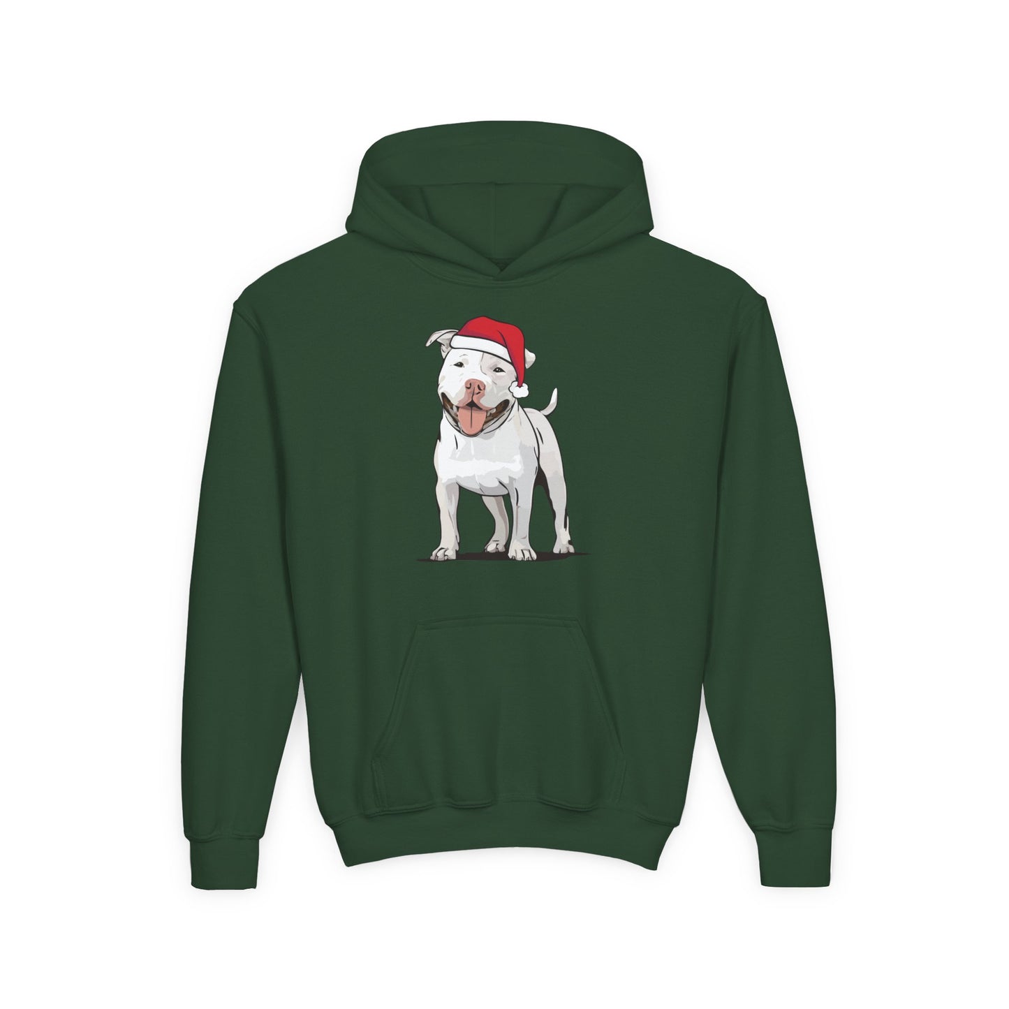 Kids Christmas Pit Bull Terrier Puppy Dog Pullover Hoodie, Kid's Holiday Xmas Santa Dogs Hooded Sweatshirt