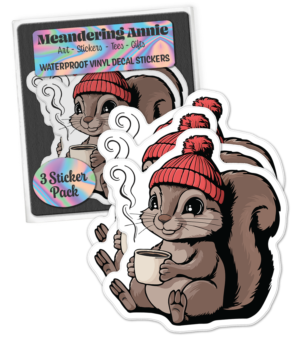 Cozy Squirrel Sticker - 3" Waterproof Decal Stickers Autumn Fall Squirrels