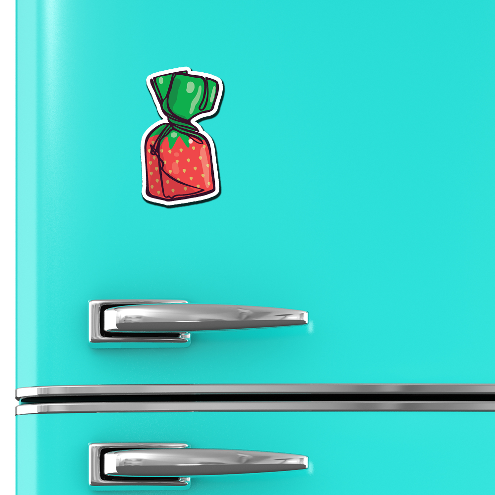 Strawberry Hard Candies Magnet - 3" Retro Candy Strawberries Vinyl Fridge Magnets Indoor Outdoor