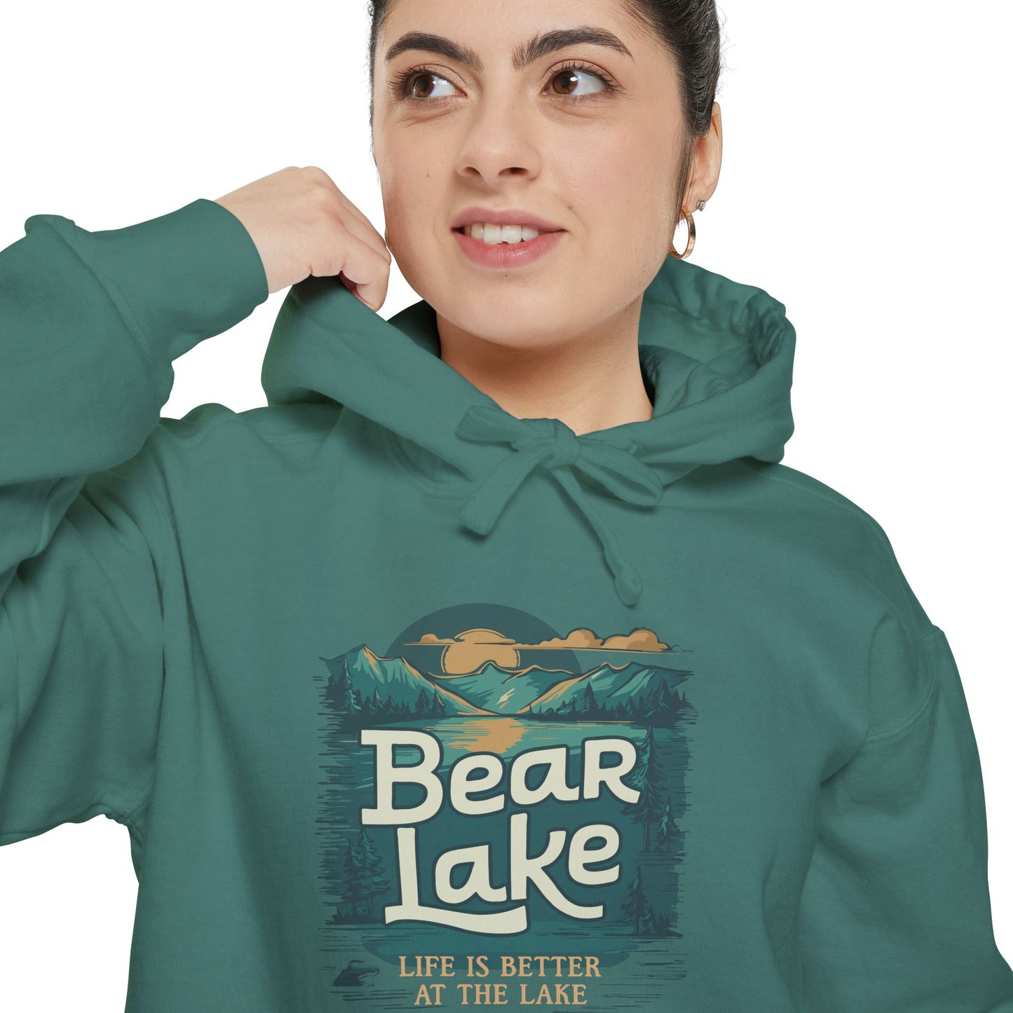 Bear Lake Scenic Mountain View Unisex Garment-Dyed Pullover Hoodie Hooded Sweatshirt with Utah Idaho Vacation Destination