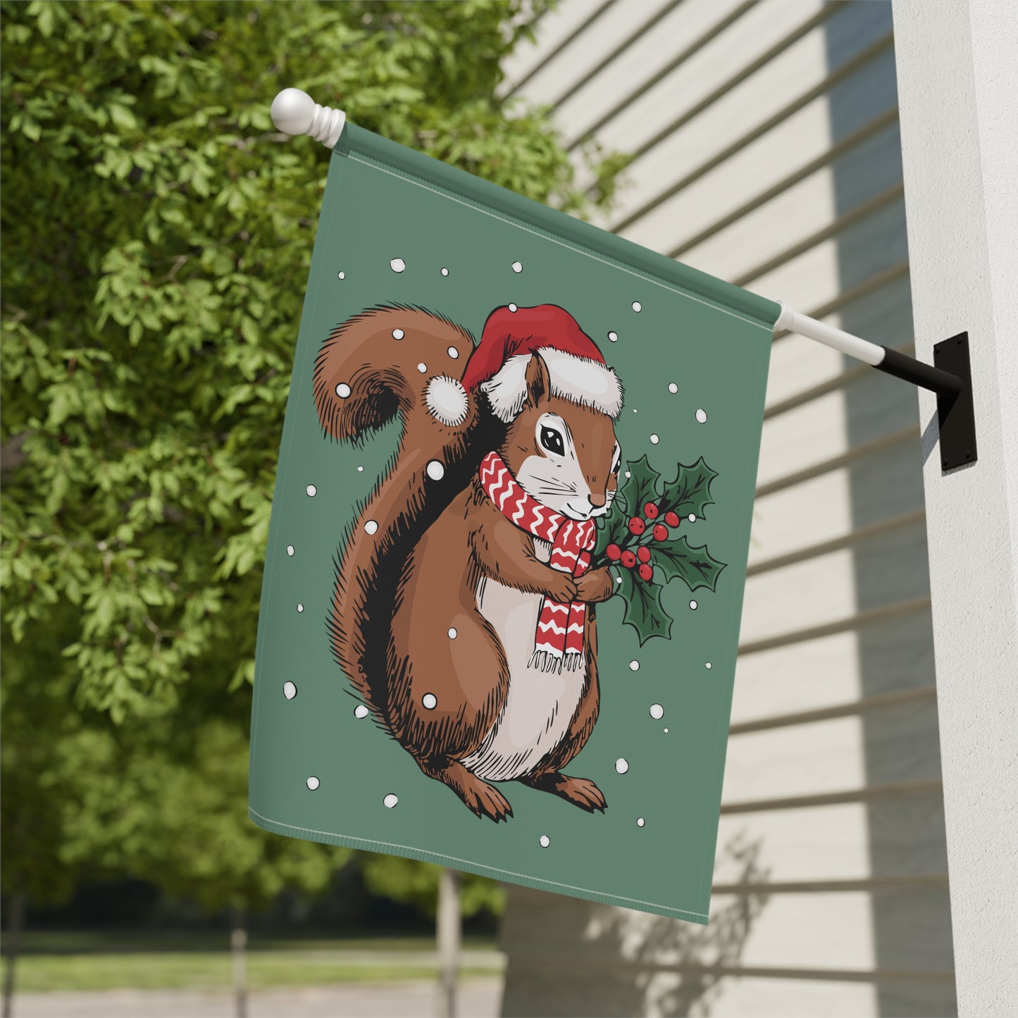 Santa Squirrel Garden Flag, Christmas Decor Yard Banner, Holiday Decorations, Xmas Squirrels Outdoor Flags