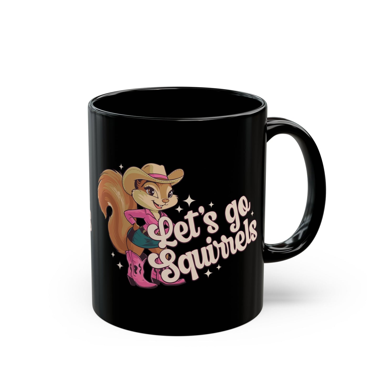 Let's Go Squirrels Black Ceramic Coffee Mug 11oz - Ceramic Mug with Fun Squirrel Print