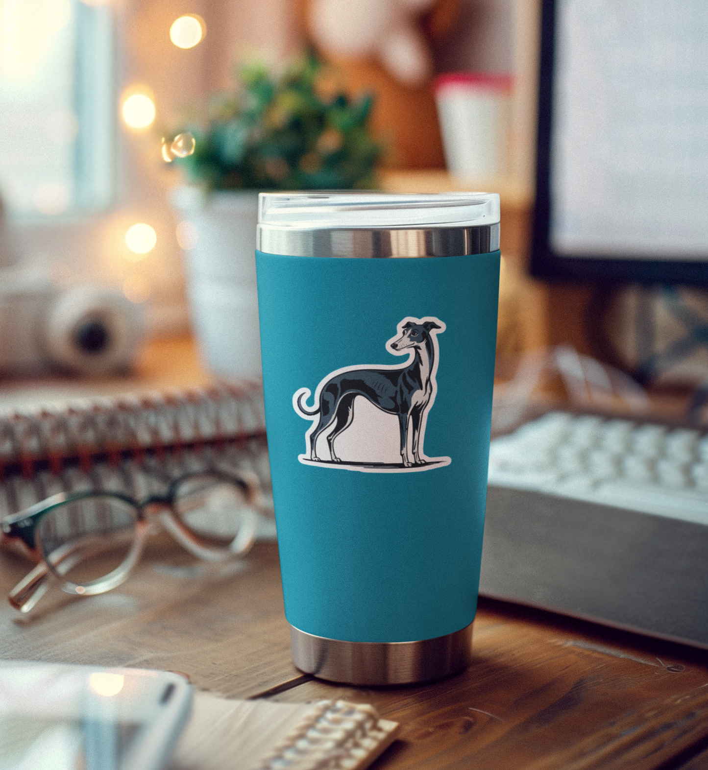 3" Greyhound Dog Sticker - Black & Blue Sighthound Dogs Vinyl Decal Stickers Waterproof Greyhounds Pet Decals