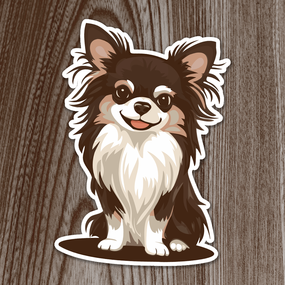 3.5" Long Haired Chihuahua Puppy Dog Sticker - Waterproof, Fade-Resistant Decal Stickers