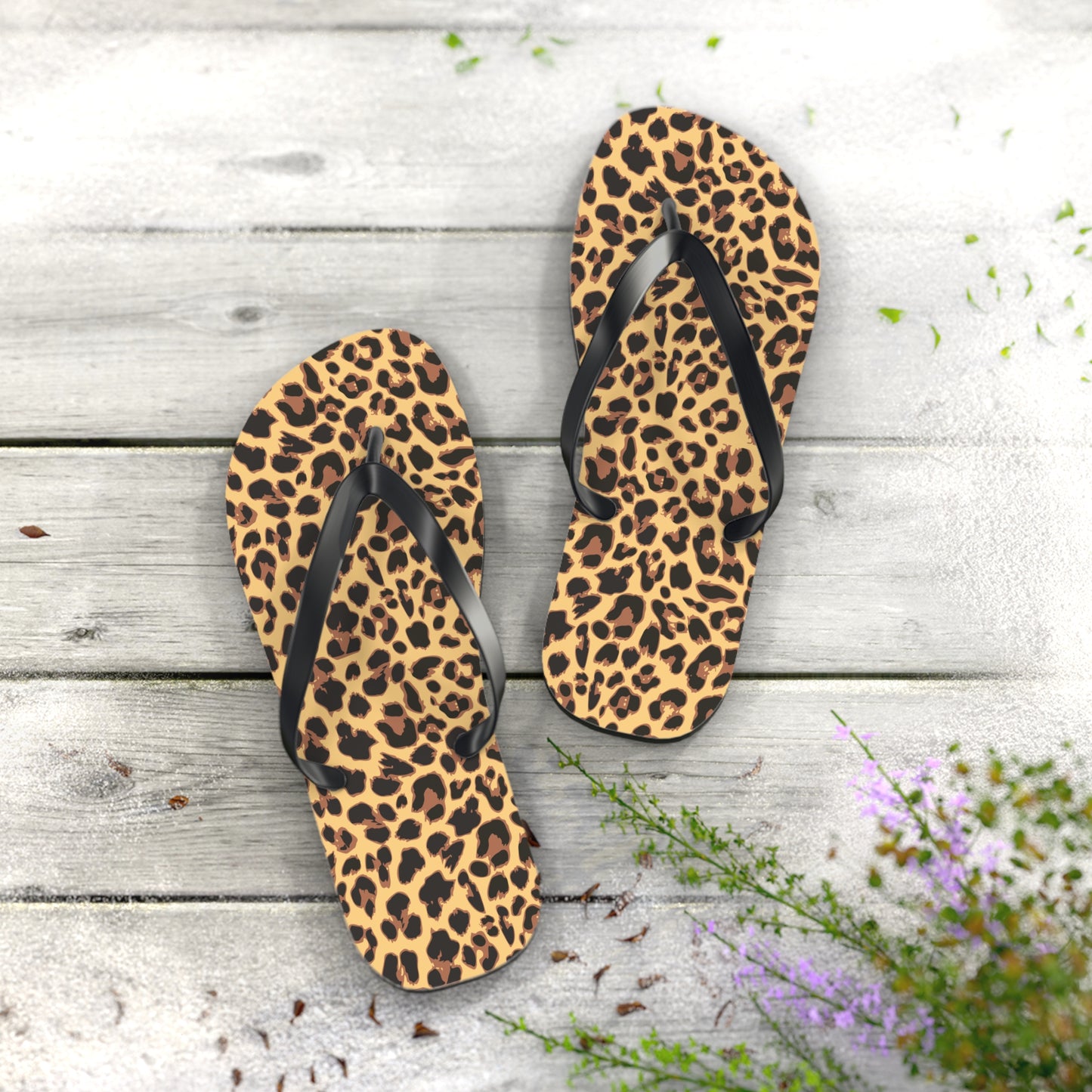 Leopard Print Flip Flops | Animal Cheetah Print Beach Sandals, Women's Summer Pool Footwear