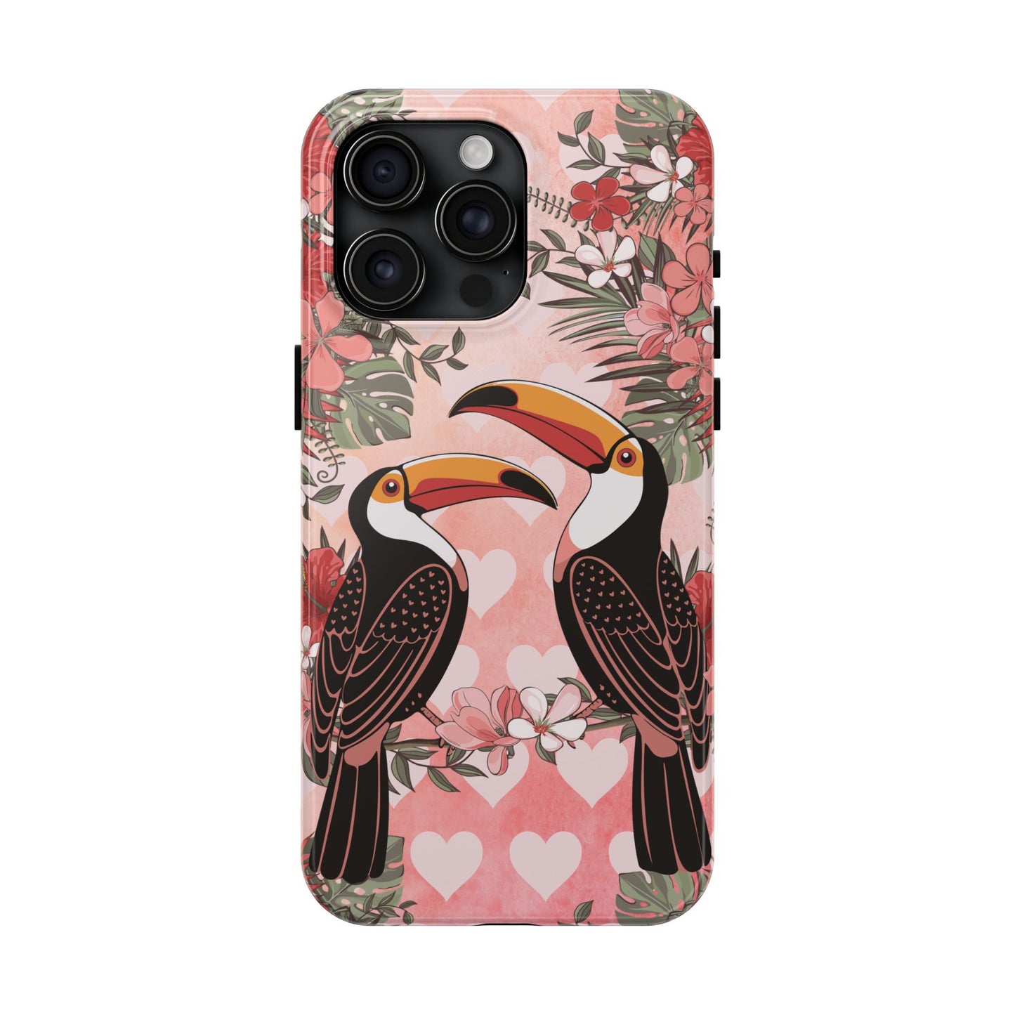 Toucan Tropical Love Birds Phone Case | Tropic Toucans Floral Hearts Art Cell Phone Cases